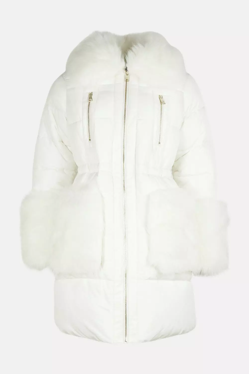 White coat with shop fur collar and cuffs